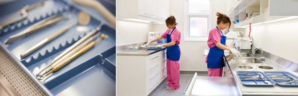dental assistant at a sterilization bay